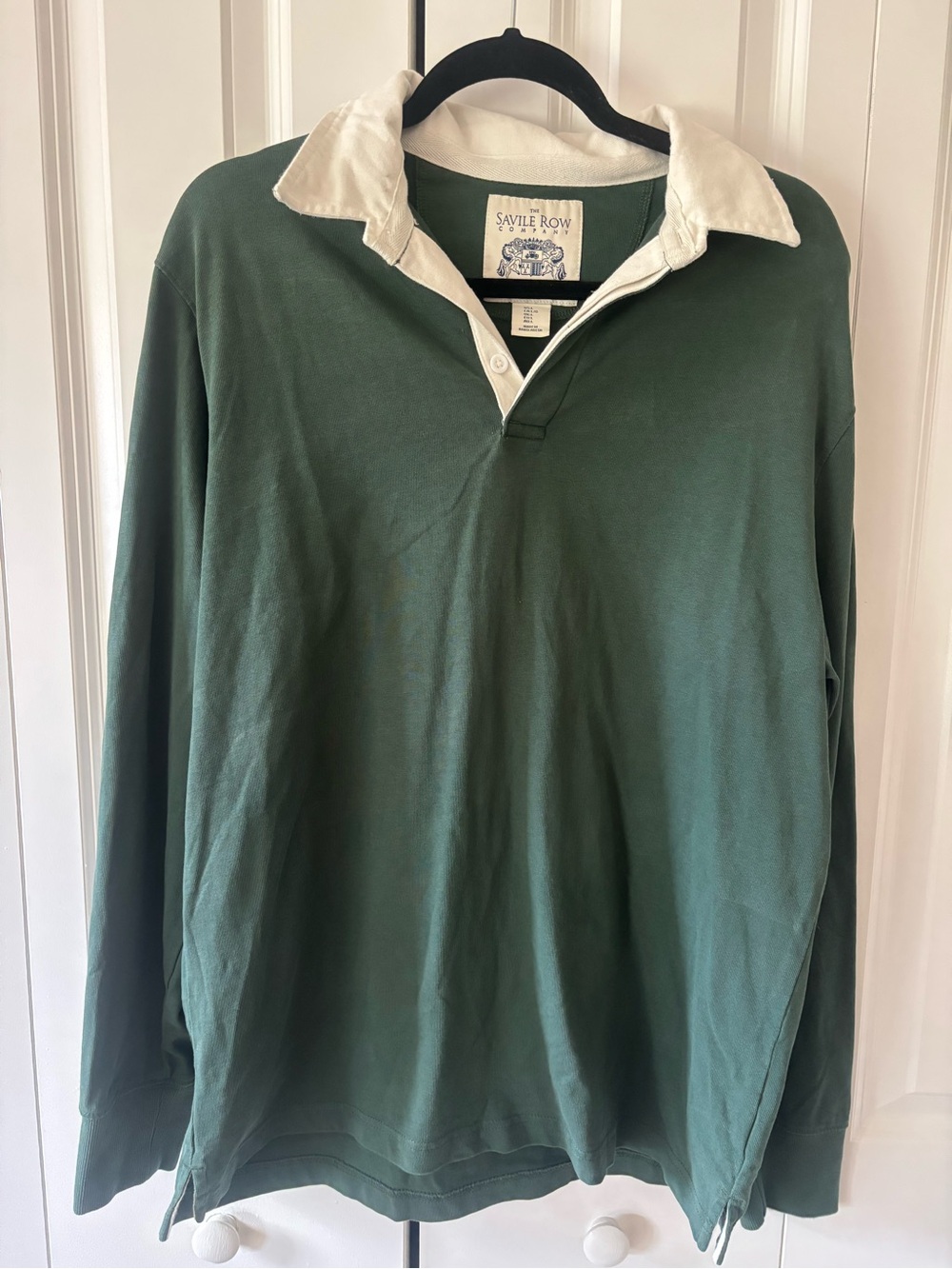 The Savile Row Company Green Rugby Polo with Cream Collar